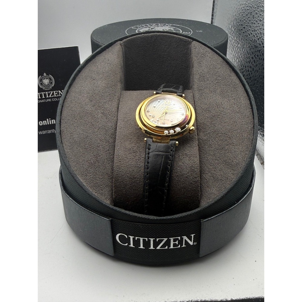 Citizen Sunrise Eco-Drive Diamond Gold Tone Watch EM0322-02Y Mother of Pearl